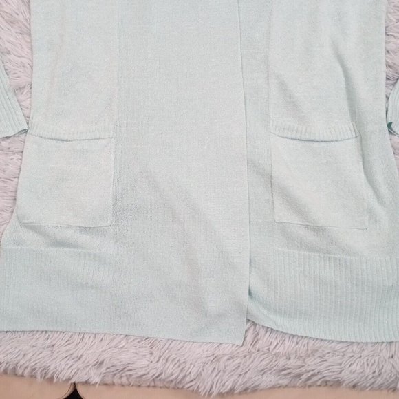 Talbots Womens Sweater Cardigan Blue XS Linen Open‎ Front Knit Pockets - Picture 2 of 11